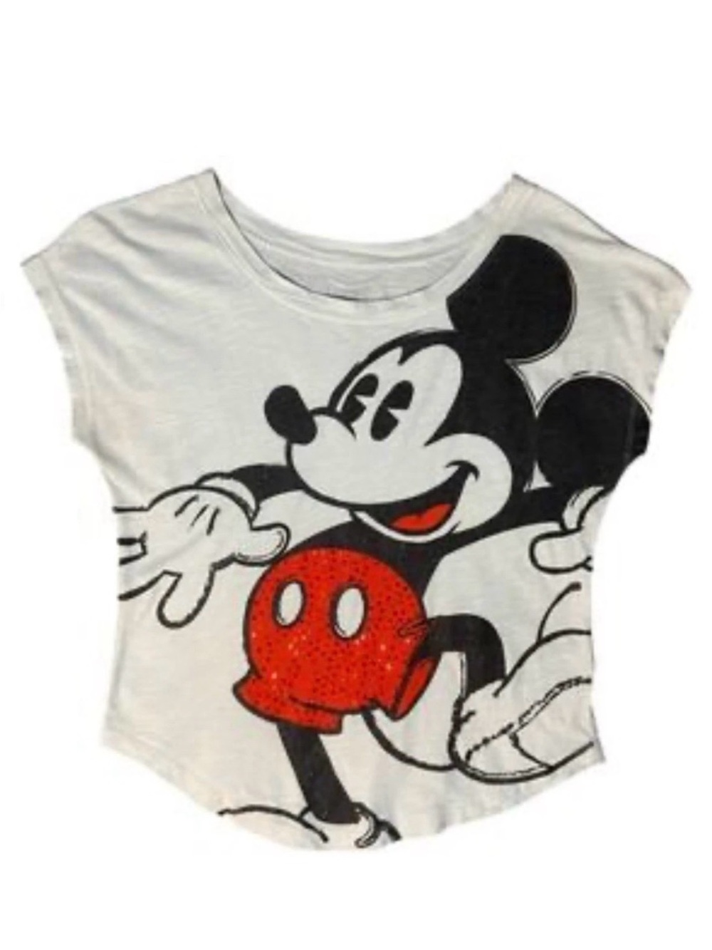 Disney Parks Mickey Mouse Studded /Rhinestone hite Red Knit T-Shirt Women L